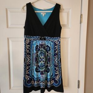 Dressbarn Blue, Black And Purple Sleeveless Dress Size 14
